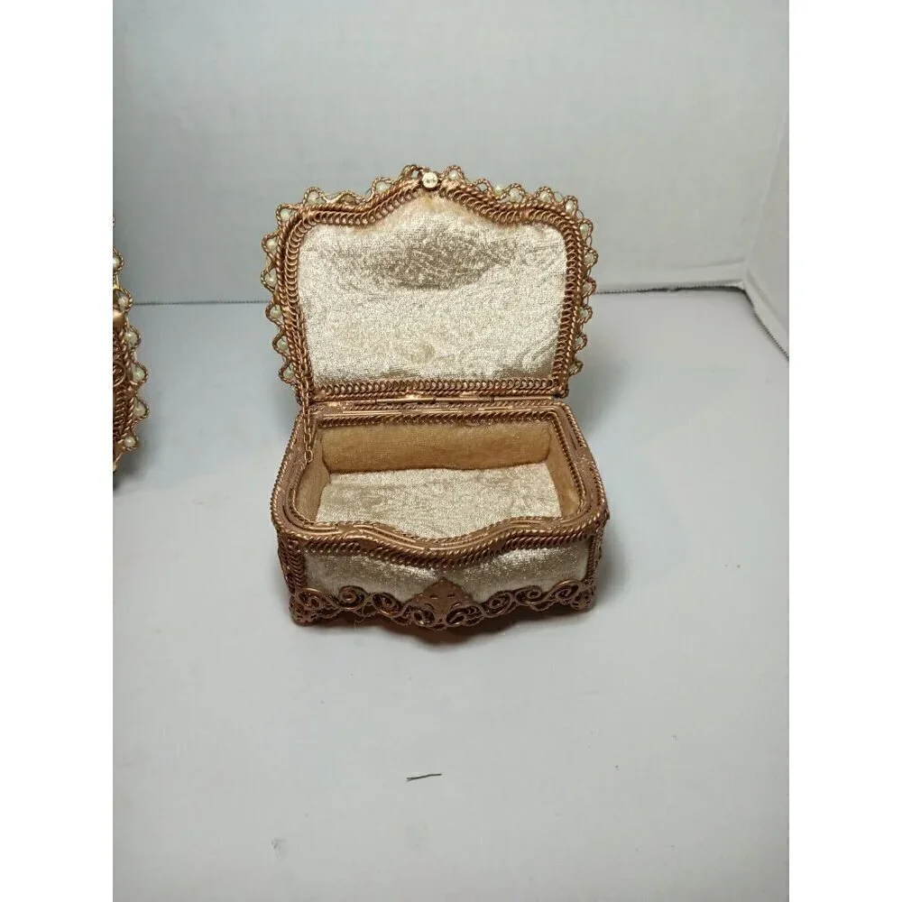 Vintage Victorian Frame Velour With Gold Brass Size 9.5x8 And Trinket Box Set